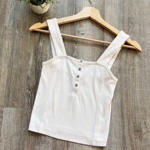 Abercrombie & Fitch Henley Ribbed Tank in White